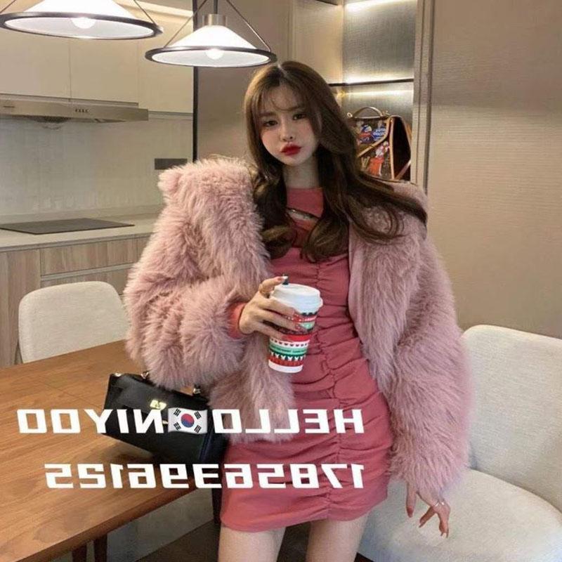 Winter Women's Fox Fur Mid-length Fur Collar Jacket Thick Faux Fur Hooded Jacket Korean Mid-length Mink Fur Plush Jacket