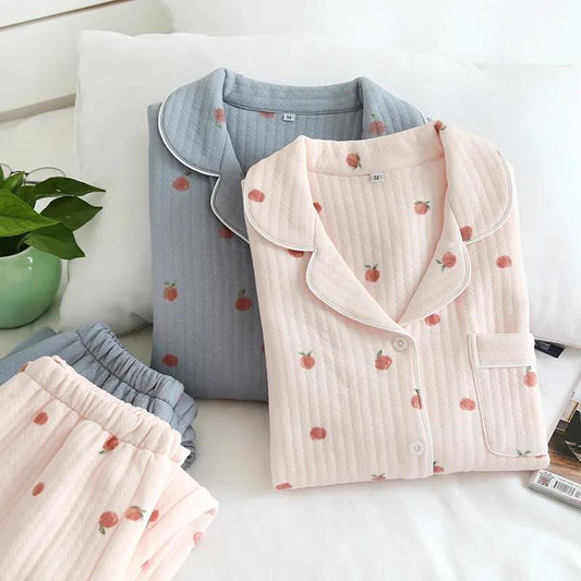 100% Cotton Pajamas Set, Print Holiday Pajamas Thick Warm Soft Homewear