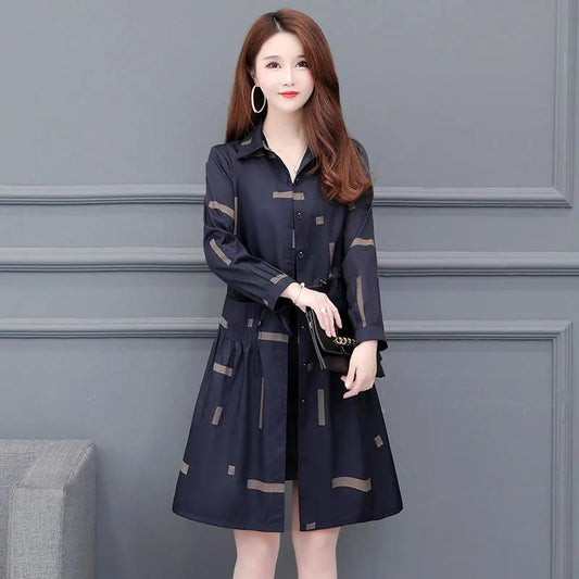 Large Size Windbreaker Mid-length Korean Style Autumn and Winter Jacket Women Are Thin Western Fashionversatile and Casual