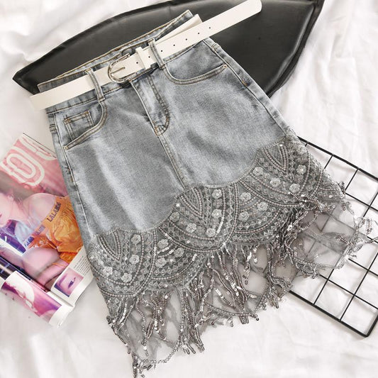 2020 Summer European Style High Quality Diamond Tassels Denim Shorts Woman Fashion High Waist Jeans Shorts