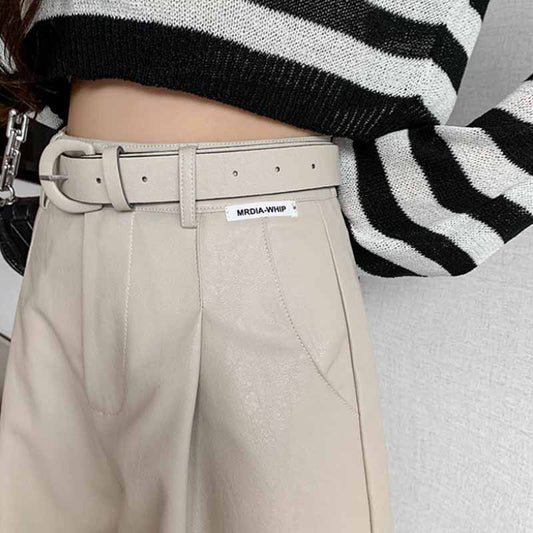 Send Belt PU Leather Shorts Female Autumn and Winter A-line All-match Boot Pants Large Size High Waist Wide Leg Loose Outer Wear Casual Pants