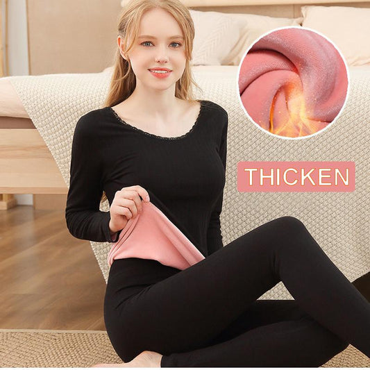 Thermal Underwear Women's Thickened Plus Velvet Suit Body Tight Winter Cotton Wool Bottoming Shirt