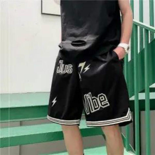 Men's Mandarin Duck Black and White Hit Color Basketball Shorts Mesh Breathable Sports Pants Sports Five-point Pants