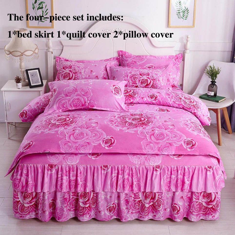 Four-piece Bed Skirts Bedspreads Bed Covers Pillowcases Non-slip Printed Sheets Bedding Light Luxury