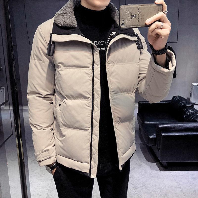 Men's Winter Warm Cotton Jacket Korean Style Fashion Brand Thick Lamb Wool Detachable Collar Cotton Jacket Men