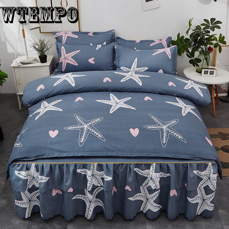 Pattern Decoration Bed Skirt Bedding Set Large Bed Linen Bed Cover Pillowcase Home Textile