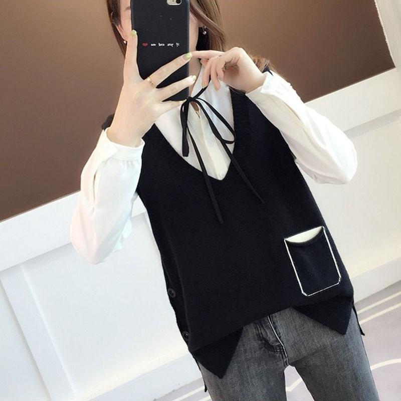 Spring and Autumn Fashion Knitted Vest Loose Solid Color Sleeveless Vest Casual Simple Female Sweater