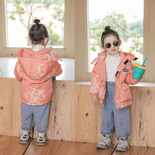 Winter White Duck Down Girls Disposable Down Jacket Thicken Plus Fleece Hooded Warm Cotton Jacket