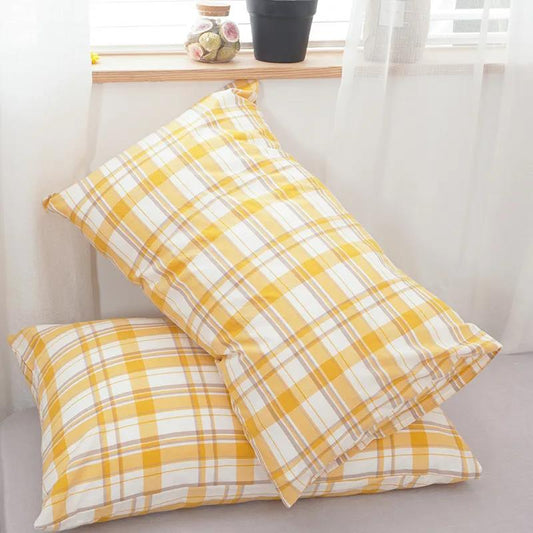 Cotton Pillow Case Skin-friendly Washed Cotton Pillow Case Check Simple Pillow Case