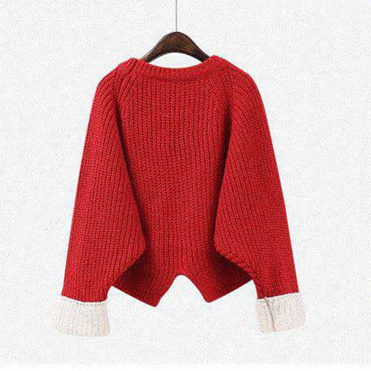 Autumn Winter Short Sweater Women Students Loose Back Split Hem Knitwear Thick Pullover Sweater Jumper