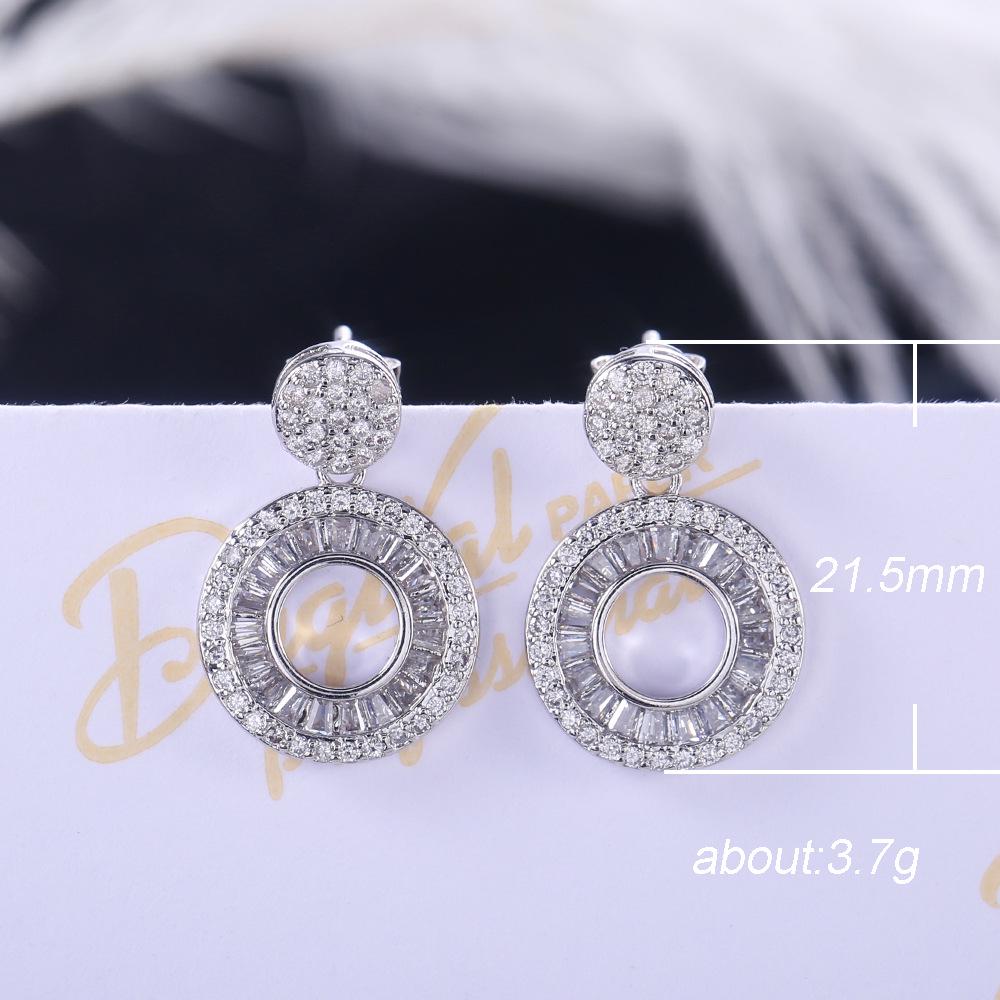Elegant Round Silver Stud Earrings Circle Zircon Dangle Earrings for Women Gift Jewelry