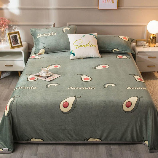Coral Fleece Sheet Single Piece Plush Thick Blanket Warm Double Flannel Blanket Print Soft Multi-Size Coverlet