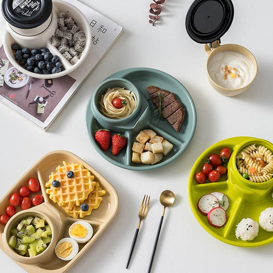 Grid Reduced Fat Dinner Plate Children's Breakfast Plate Picnic Bento Self-service Snack Plate One-person Tableware