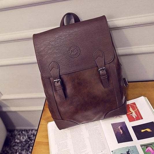 School Bag Men's Fashion Trend Backpack Large Capacity Student Backpack Female PU British Student School Bag