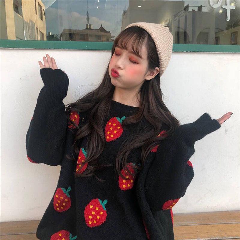 Autumn and Winter College Style Sweater Loose Sweet Cute Bottoming Shirt Pullover Fashion Simple Top