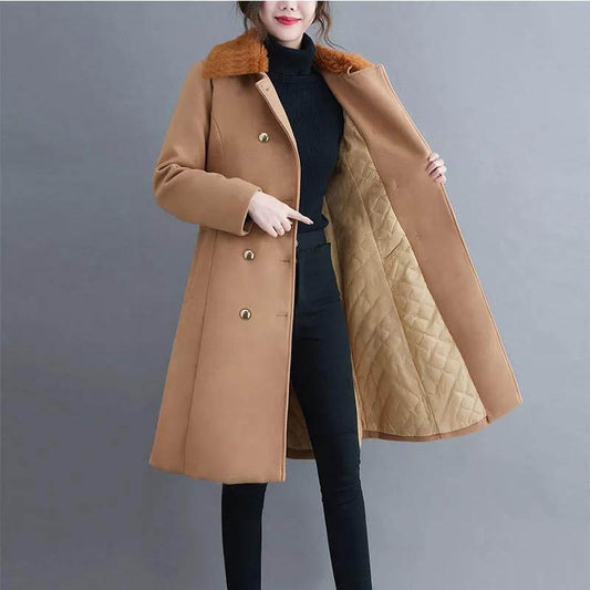 Autumn and Winter Fashion Slim Mid-length Woolen Coat Double-breasted Coat + Belt