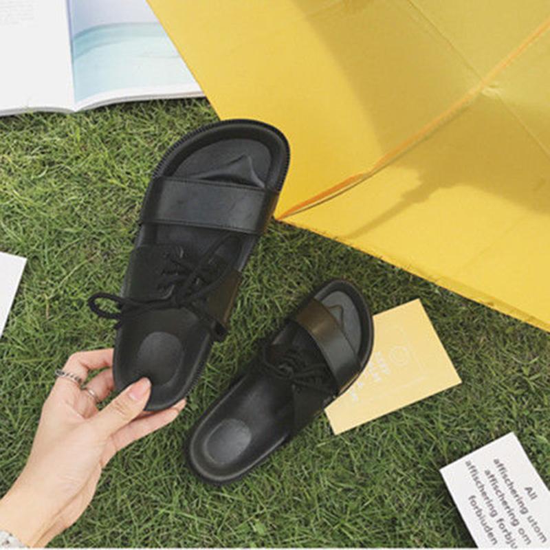 Harajuku Sandals Slippers Couple Summer Korean Student Lace-up Flat Sandals Non-slip Female Sandals and Slippers