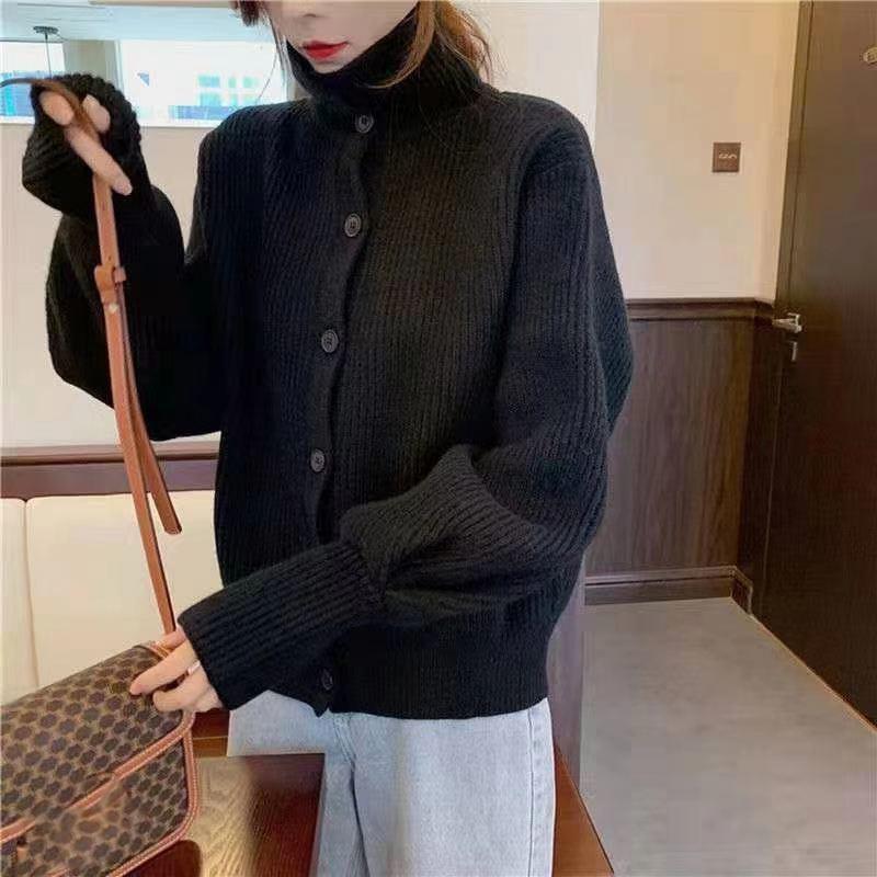 Spring Autumn Design Sense Lapel Solid Color Vertical Pattern Sweater Cardigan Girl Student Casual Fashion All-match Knitted Cardigan