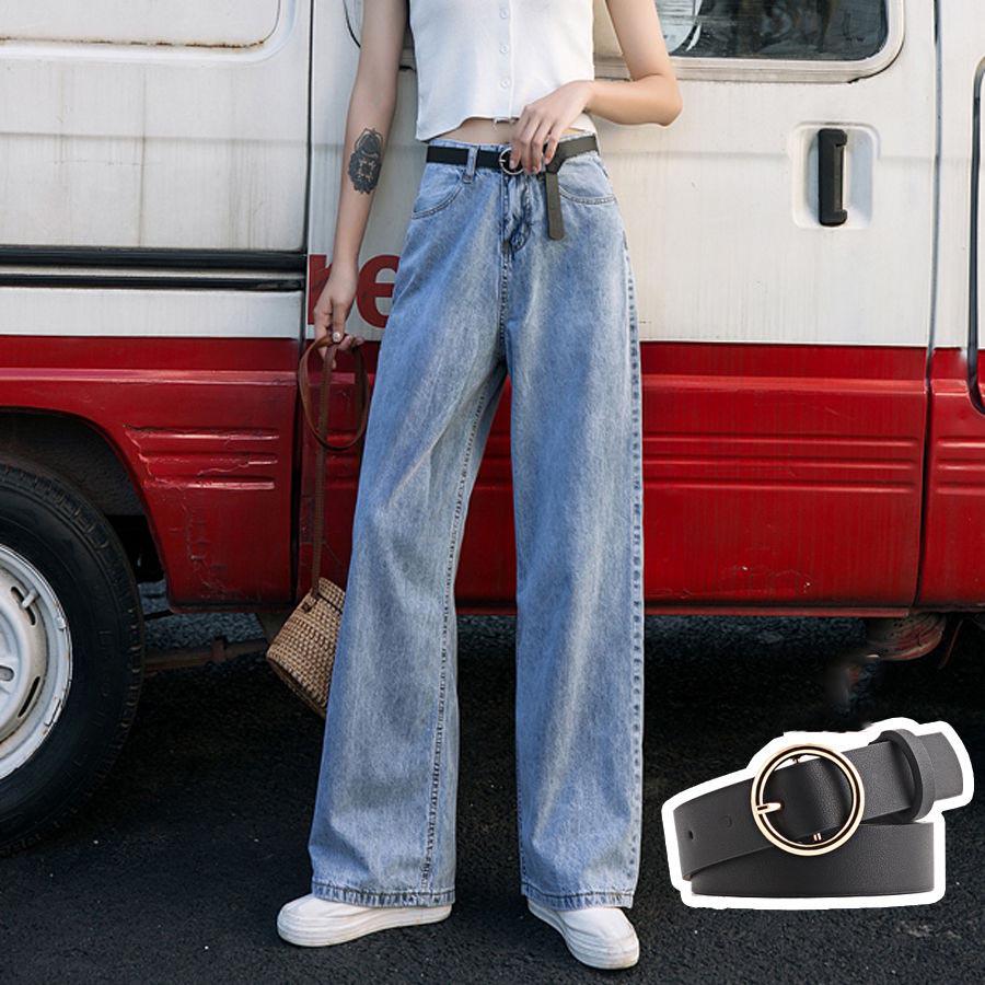 Women Wide Leg Pants Women Ankle-length High Waist Trousers Zipper Casual Jeans
