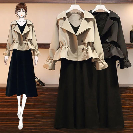 Suit Women Autumn Short Windbreaker Women's Jacket Plus Size Women's Slimming Vest Skirt Two-piece Suit