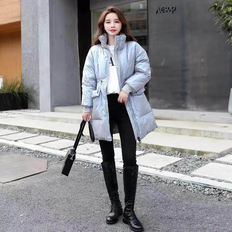 White Duck Down Jacket Women Bright Face Mid-length Fashion Loose Winter Waist Coat