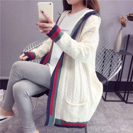 Autumn and Winter Cardigan Hooded Sweater Korean Style Lazy Knit Sweater Loose Long-sleeved Casual Coat