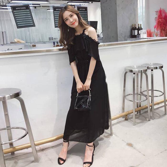 Pofulove S-2XL Women Off Shoulder Chiffon Camisole Dress Slim Sleeveless A-line Vacation Beach Dress