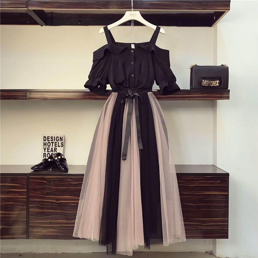 One-piece/suit Plus Size Women's Dress Slimming Mesh Dress Two-piece Suit Strapless Sling Dress A-line Dress with Waist Slimming