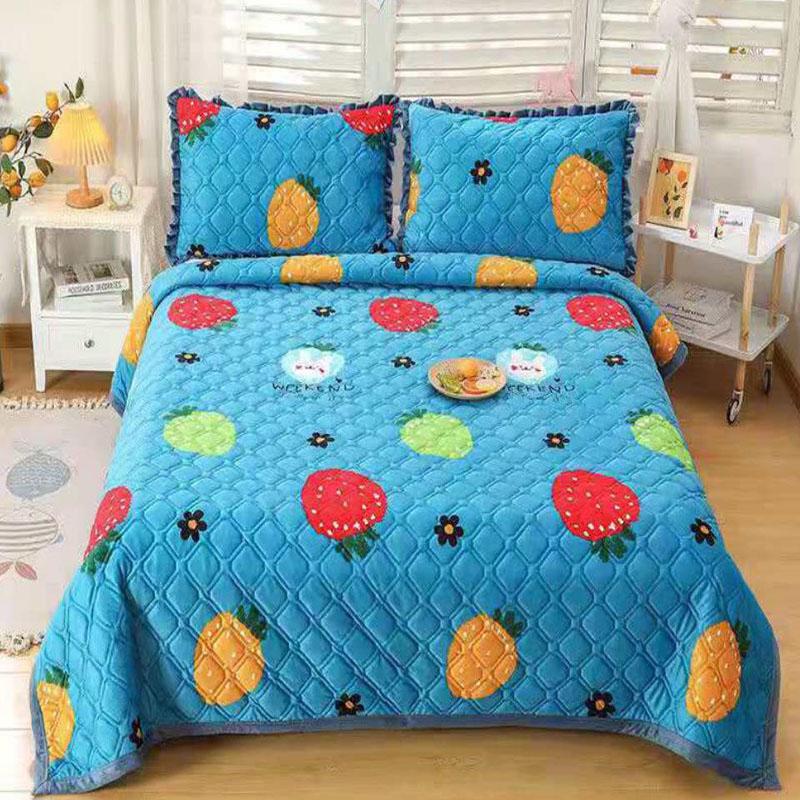 3pcs/set Three-piece Thick Crystal Velvet Bed Sheet Set Winter Warmth Double-sided Short Velvet Blanket Pillowcases Three-piece Set