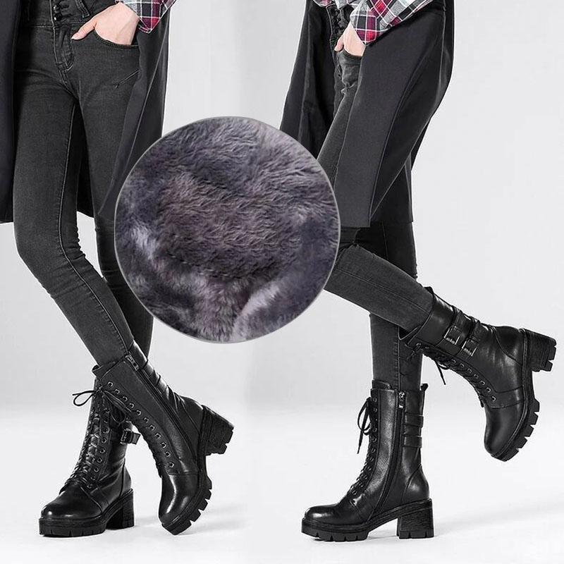 Martin Boots Woman Autumn and Winter Style Plus Velvet Warm Snow Boots Winter Boots Rivet Shoes Black Boots