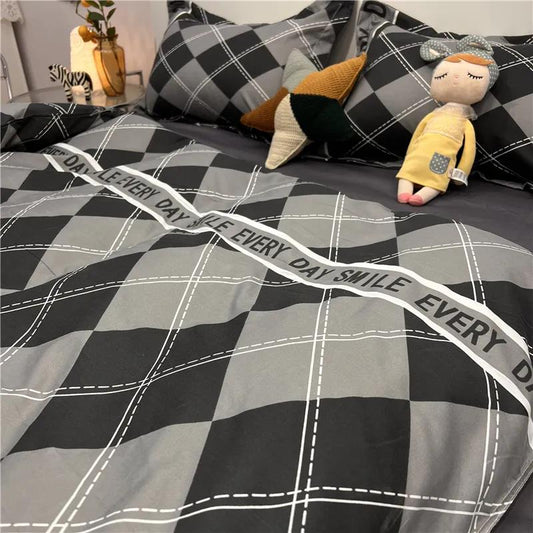 Nordic Simple Wavy Striped Quilt Cover Four-piece Student Bed Sheet Quilt Cover 1.8 Dormitory Bedding