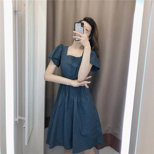 Summer Female French Elegant Broad Truffle Back Waist Show Thin Medium Length Gentle Slim Party Dress