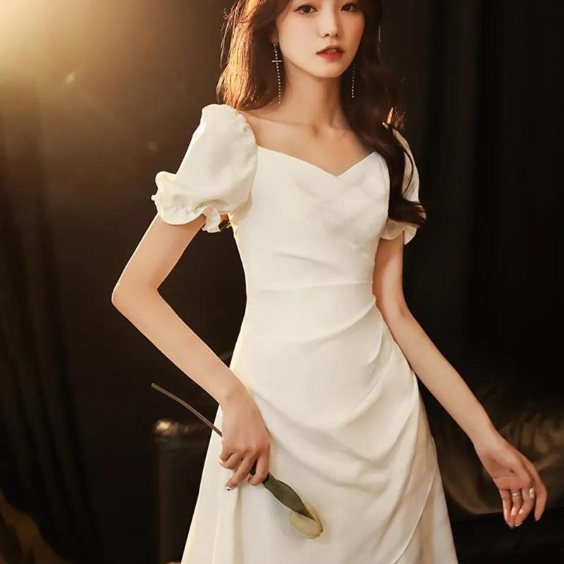 White Dresses Small Dresses Women's Skirts Can Usually Wear Ladies' French Light Luxury Dresses Short Banquet Temperament