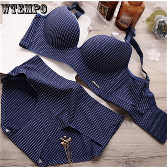 Striped Lingerie Sets Underwear Set Women Cotton Comfortable Brassiere Black Push Up Bras