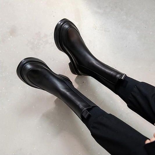 Chelsea Boots Soft Martin Boots Woman Autumn and Winter Smoke Boots Low Boots Snow Boots Cotton Boots Plus Velvet Black Winter Boots