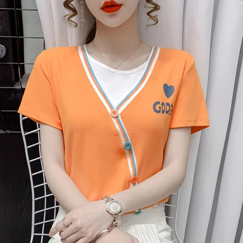 Women Fake Two Piece Pullover Summer Slim Shirt Casual Short Sleeve T-shirt British Style Top