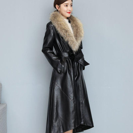 Winter Women's Fur Coat Plush Thickening Medium Length Women's Leather Coat Slim Closing Woman Parka Coat