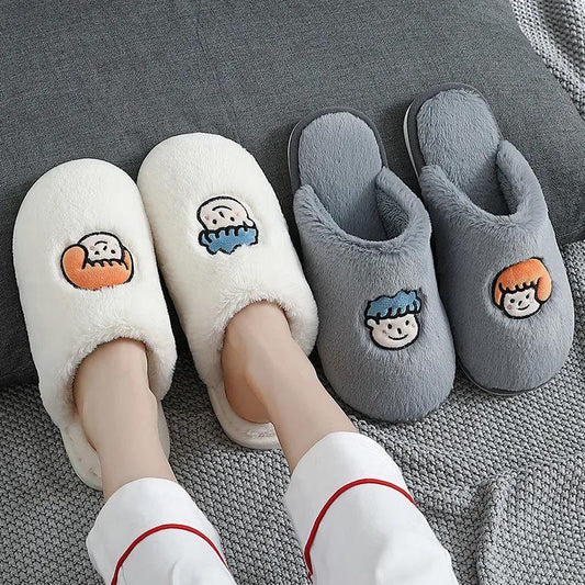Autumn and Winter Couple Cotton Slippers Casual Warm Flat Shoes Indoor Non-slip Cotton Shoes Soft Shoes