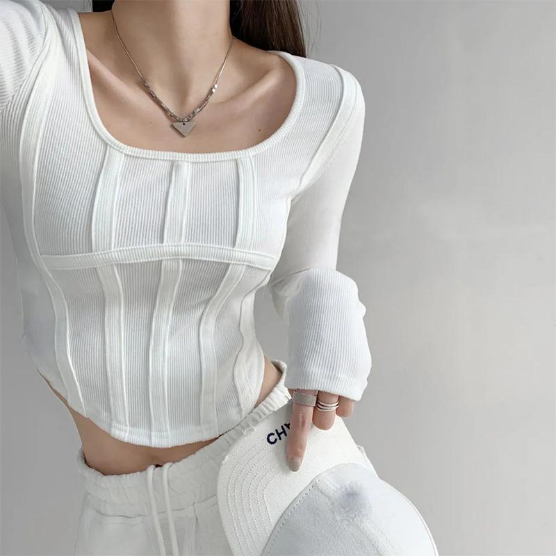 Long-sleeved T-shirt Women's Slim Bottoming Shirt with Short Tops In Spring and Autumn New Fashion