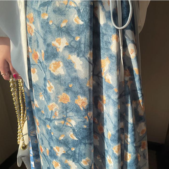 Women's Floral Skirt Oil Painting Style Summer High Waist Mid-length A-line Draping Fairy Dress