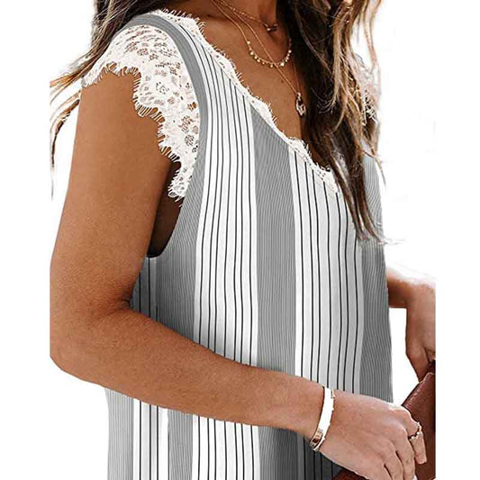 European and American Summer Lace Vest Loose Casual Slit T-shirt