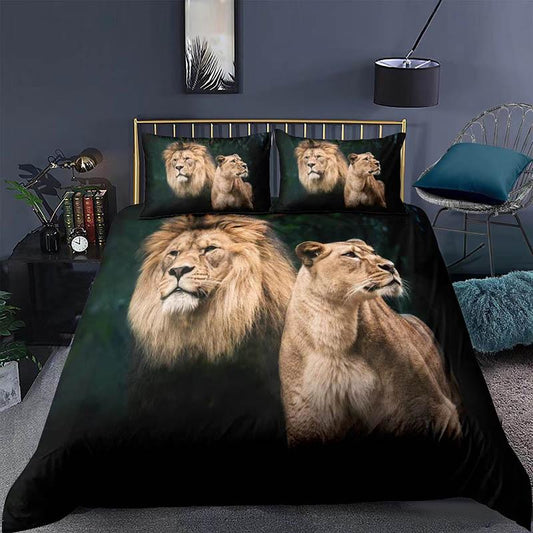 Home Textile Bed Three-piece Tiger Lion Animal Series 3D Case Bedding Digital Print Double Bed