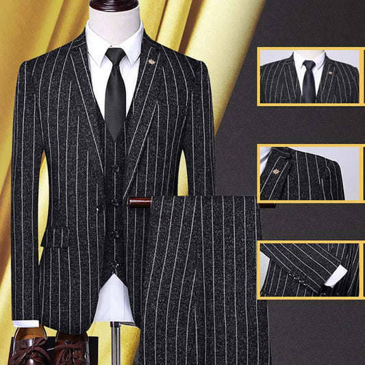 Slim Fashion Men's Suit Groom Handsome Wedding Dress Business Casual Four-piece Jacket +Pants +Vest+ Inch Shirt