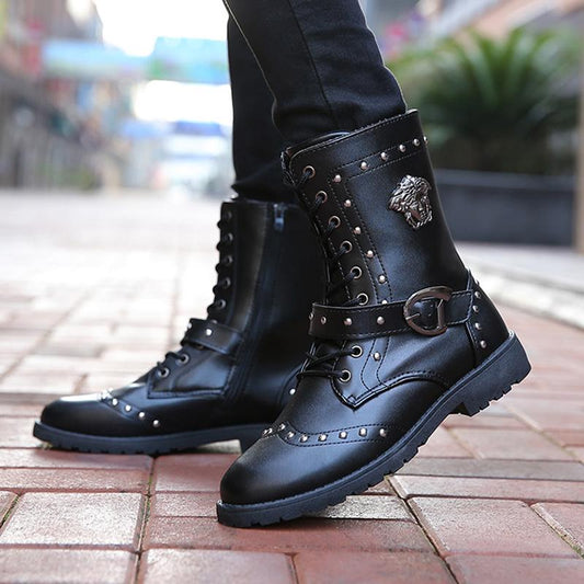 Korean Casual Men's Martin Boots Autumn and Winter Large Size High-top Leather Boots British Trend Military Boots