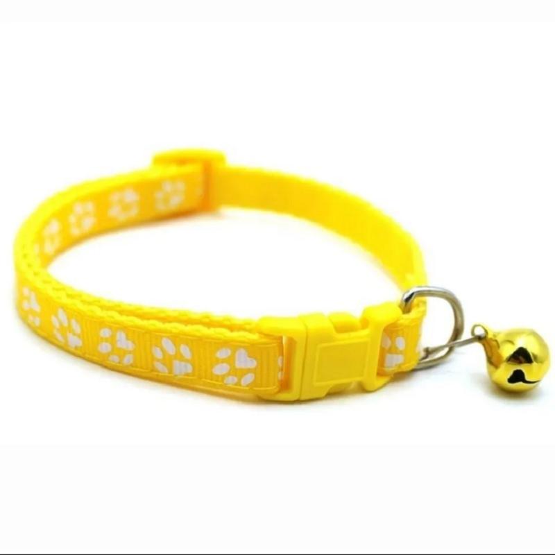 Dog Cat Collar Small and Medium-sized Dog Teddy Adjustable Pet Leash Collar Cute Paw Printing Bell Collar Solid Nylon Collar Dogs Cats Neck Decor