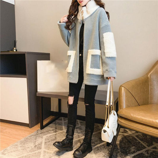 Autumn and Winter Thick All-match Sweater Mid-length Plus Size Pocket Women's Jacket Women