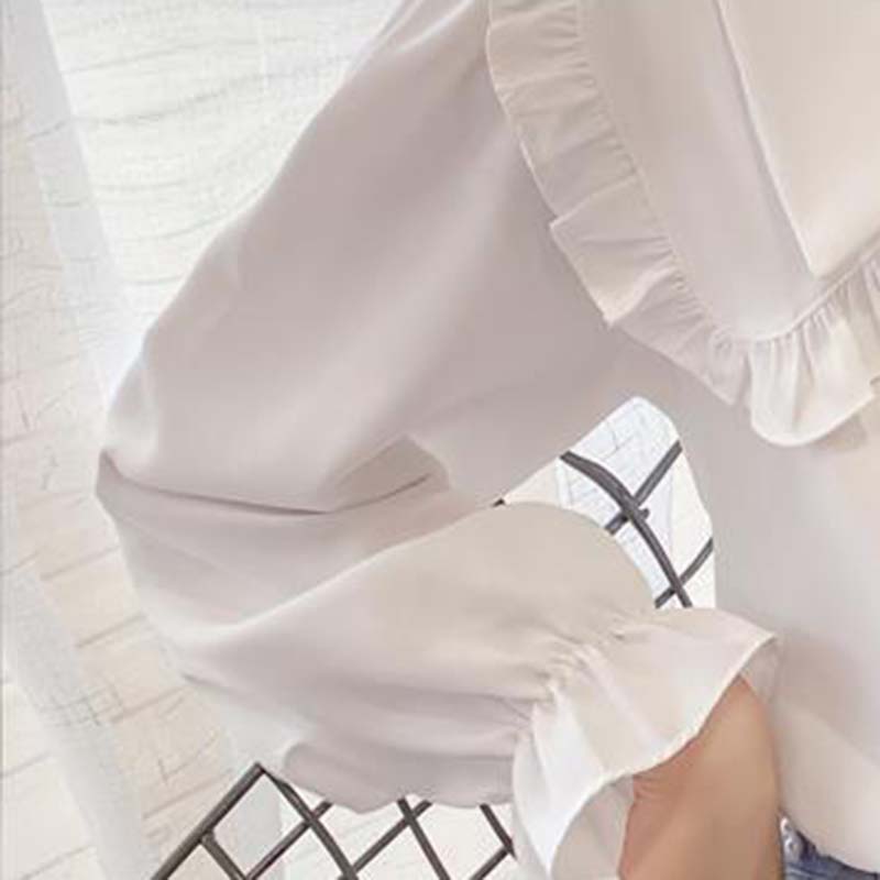 Women's Spring and Autumn Long Sleeve Shirts Large Size Loose Solid Color Doll Collar Tops