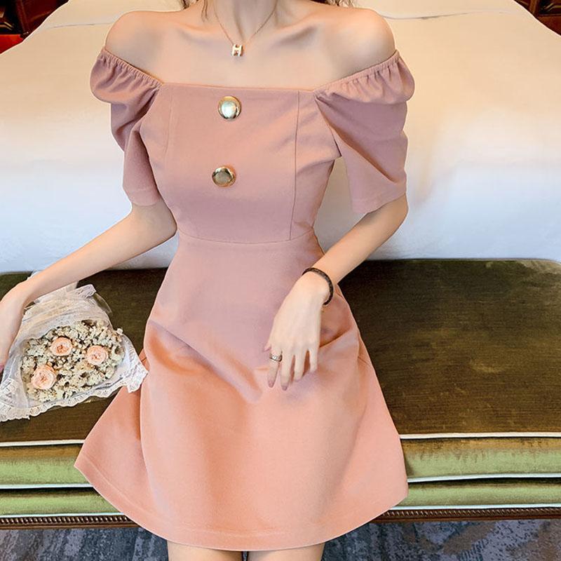 Women's Dress Waist Slim Summer Square Collar Button A-line Skirt