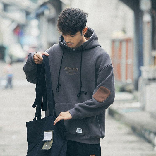 Autumn and Winter Men's Loose Sweater Hood Plus Velvet Thick Coat Trend Retro Hooded