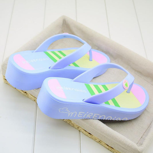 High-heeled Flip Flops Women's Summer Clip-foot Thick Bottom Simple Non-slip Lightweight Foam Increased Beach Sandals Female High-heeled Sandals